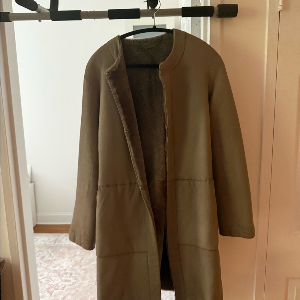 Elie Tahari Taupe Leather Wool Outerwear